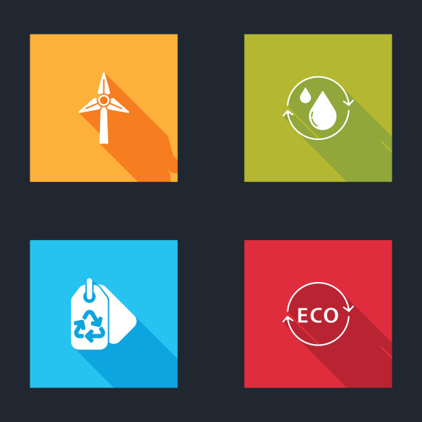 设置风力发电机，循环清洁水，标签与循环和标签生态健康食品图标。向量图片下载