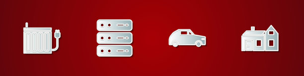 设置暖气片，服务器，数据，主机，汽车和房子的图标。向量图片下载