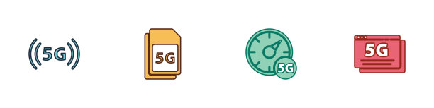 设置5G网络，Sim卡，数字速度表和图标。向量图片下载