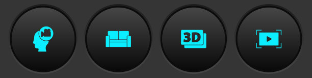 Set Head with camera, Cinema chair, 3D word and Online play video icon。向量图片下载