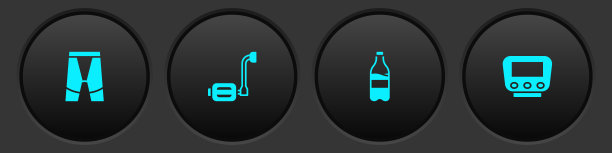 设置自行车短裤，自行车踏板，运动瓶与水和速度表图标。向量图片下载