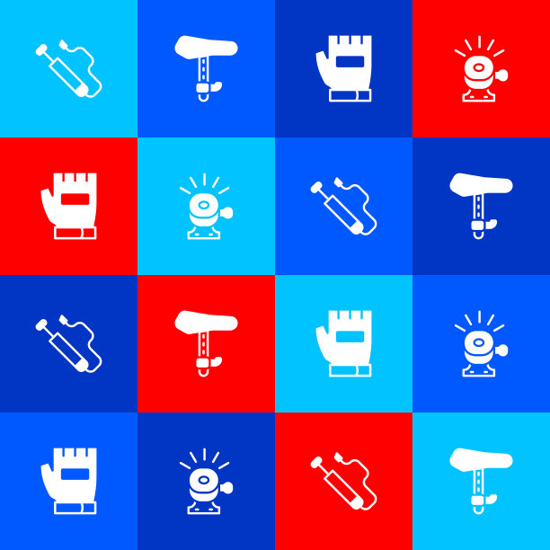 设置自行车气泵、座椅、手套和车铃图标。向量图片下载