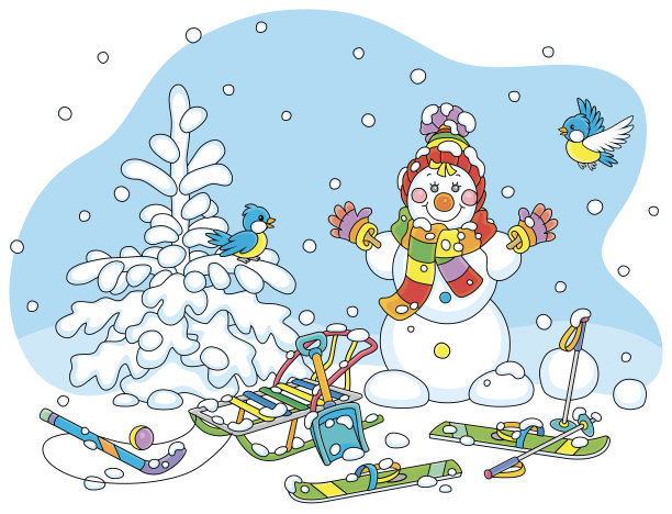 有趣的雪人在冬季操场上图片下载