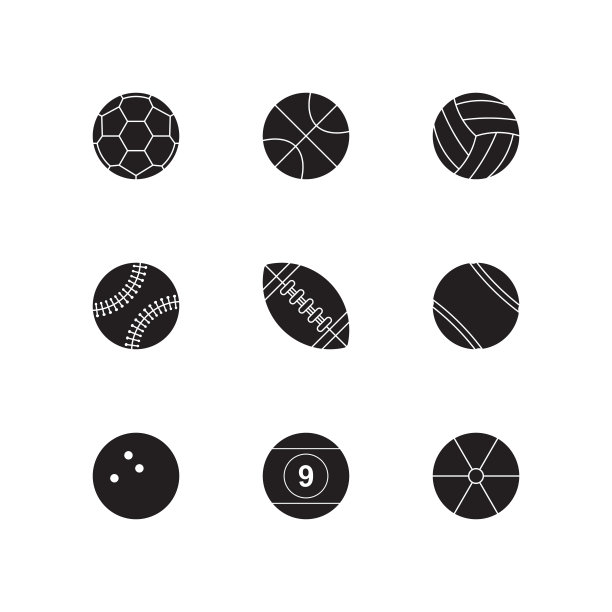 一组黑色的球图标在白色的背景。简单的矢量标志艺术的比赛插图和体育应用程序。每股收益10图片下载