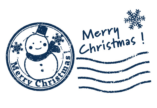 看起来像邮票的圣诞插图(雪人)图片下载