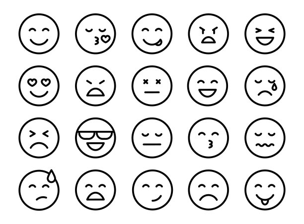 的表情符号。Emoji行图标。贴纸的情感。矢量平面图标的社会媒体。图片下载