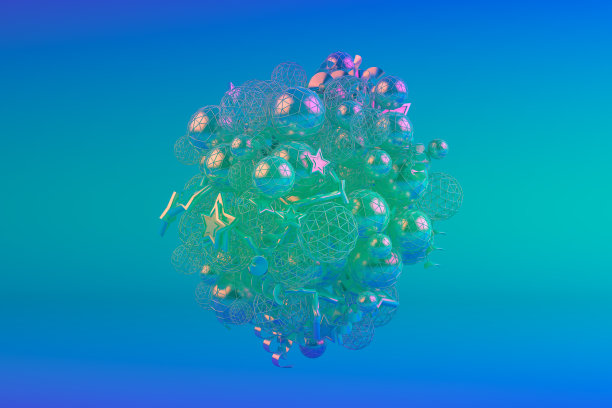 3D抽象飞行圣诞饰品，彩虹色，圣诞节，新年概念图片下载