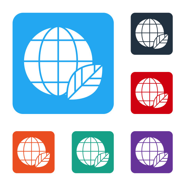 白色地球和叶子图标孤立在白色上图片下载