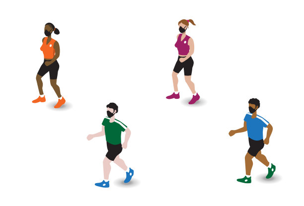 等距透视人们带着口罩慢跑图片下载