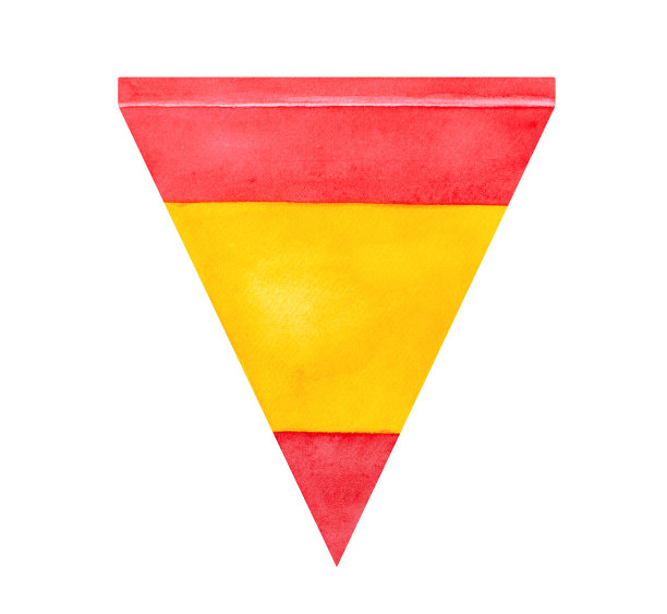西班牙三角旗水彩画速写。一个单一的对象。手绘水彩图形插图，裁剪剪辑艺术元素的设计，卡片，横幅，印刷，贴纸，海报。图片下载