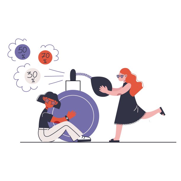 拿着大香水瓶的年轻女人。一个女人抱着一个香水瓶。出售香水概念。矢量插图。图片下载