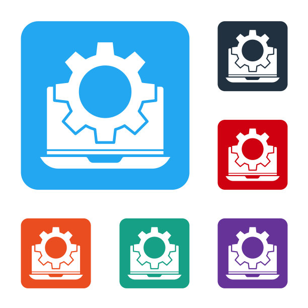 白色笔记本电脑和齿轮图标隔离在白色图片下载