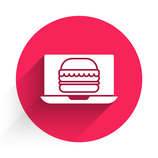 白色的在线订购和汉堡外卖图标图片下载