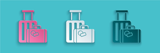 剪纸旅行箱为旅行图标孤立上图片下载