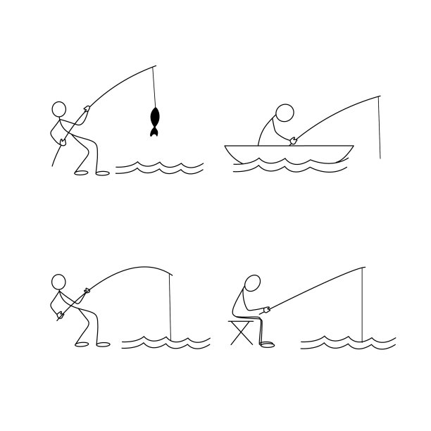 渔民试图抓住一个鱼棍棒人物图标图片下载