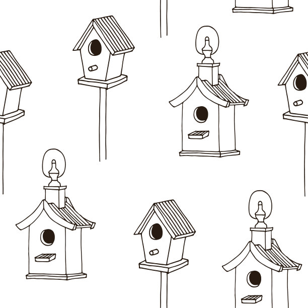 喂鸟机无缝模式手绘孤立图片下载