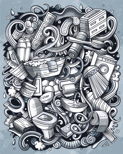 浴室里有趣的手绘涂鸦图片下载