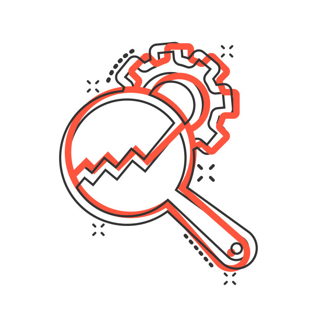 放大镜与齿轮图标在漫画风格放大图片下载