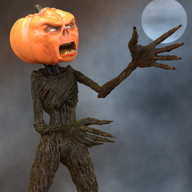 南瓜怪物下的满月3d插图图片下载