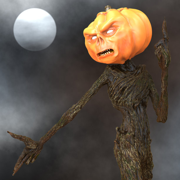 南瓜怪物下的满月3d插图图片下载