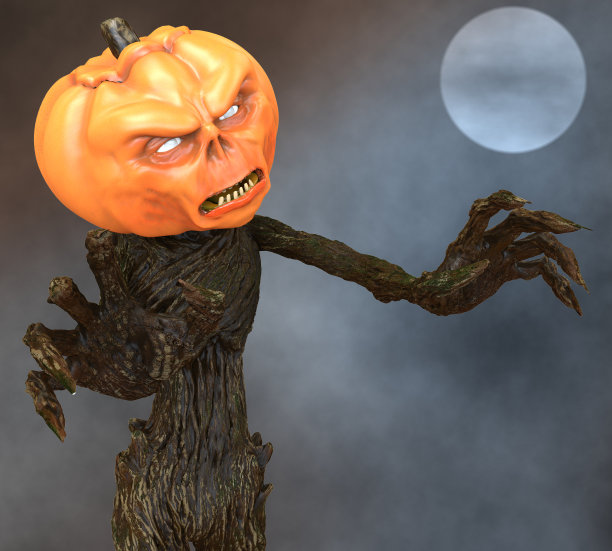 南瓜怪物下的满月3d插图图片下载