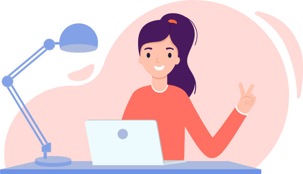 女孩坐在一张桌子前的笔记本电脑图片下载