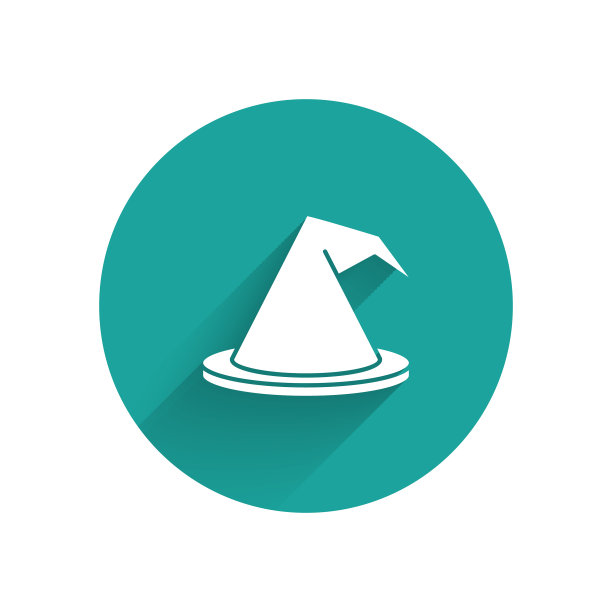 白色女巫帽图标孤立与长影子图片下载