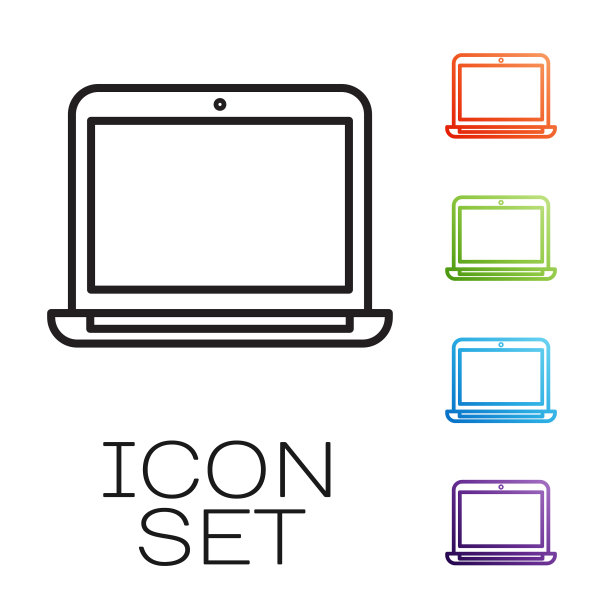 黑线笔记本电脑图标隔离在白色图片下载