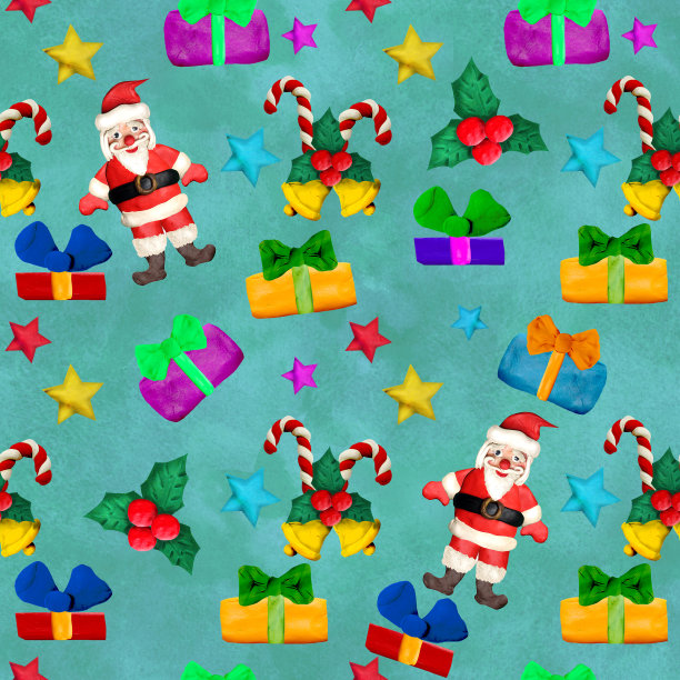 橡皮泥无缝圣诞假期五颜六色的无缝图案图片下载