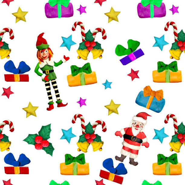 橡皮泥无缝圣诞假期五颜六色的无缝图案图片下载