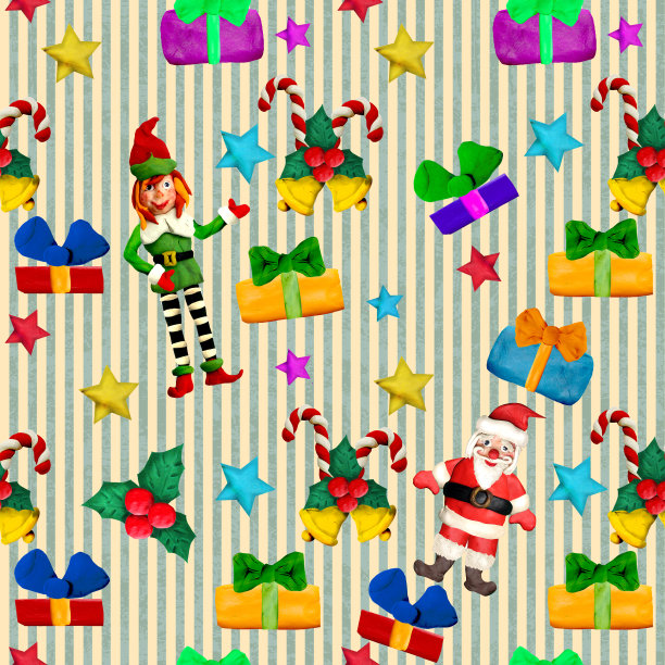 橡皮泥无缝圣诞假期五颜六色的无缝图案图片下载