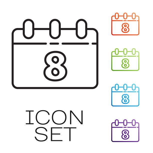 黑线日历与3月8日图标隔离图片下载