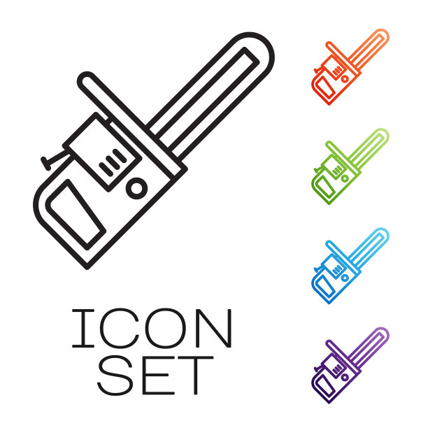 黑色线链锯图标孤立在白色上图片下载