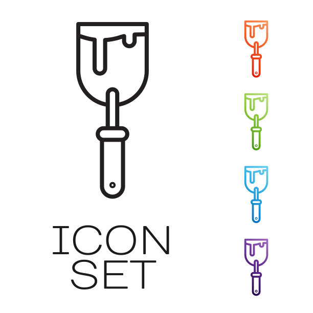 黑线油灰刀图标孤立在白色上图片下载