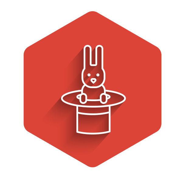 白线魔术师帽子和兔子图标隔离图片下载