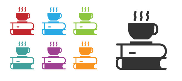 黑咖啡杯和书图标孤立在白色图片下载