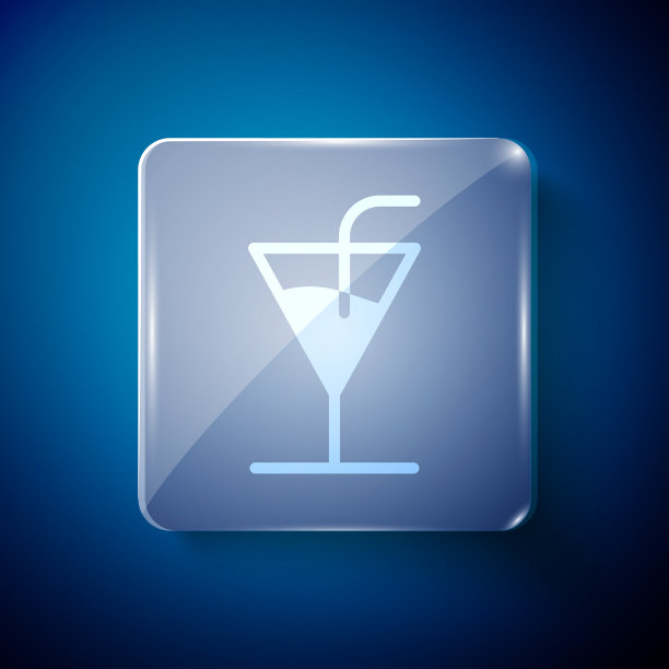 白色鸡尾酒图标孤立在蓝色背景图片下载