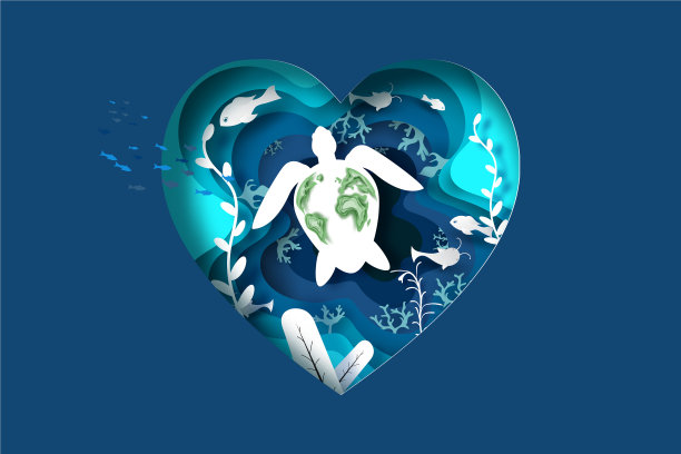 纸艺术和剪纸风格概念世界海洋图片下载