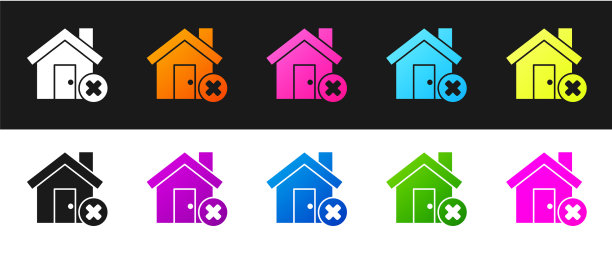 设置房子与错误的标志图标隔离在黑色图片下载