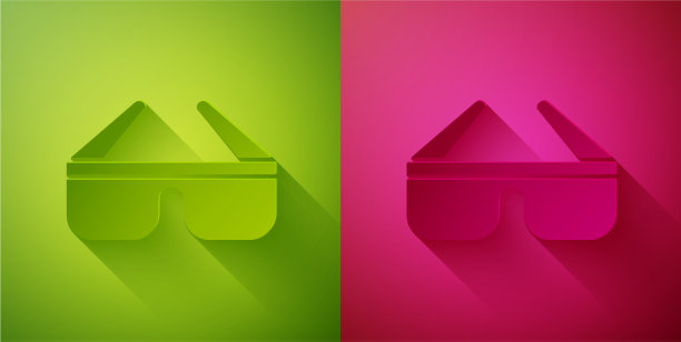 剪纸3d电影眼镜图标孤立在绿色图片下载