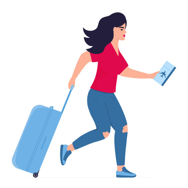 女游客在飞机上匆忙赶路图片下载