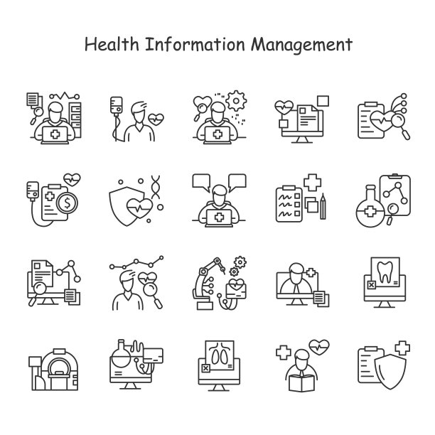 医疗管理线图标设置。医疗保健和健康信息管理理念。可编辑的中风图片下载