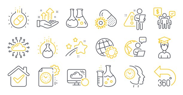一套科学图标，如化学实验，胶囊药丸，学生符号。向量图片下载