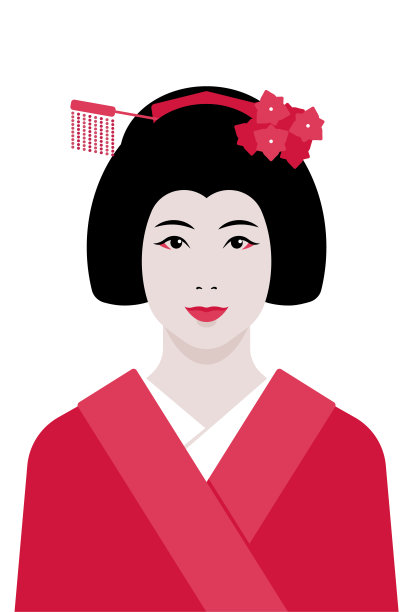 艺妓。穿着红色和服的亚洲美女。一个日本女人的肖像。矢量插图在现代平面风格。图片下载