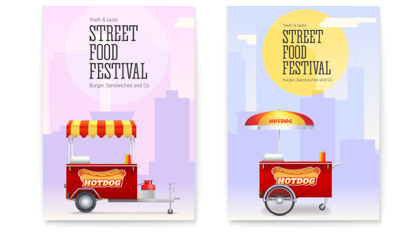 以红色快餐车为背景的海报图片下载