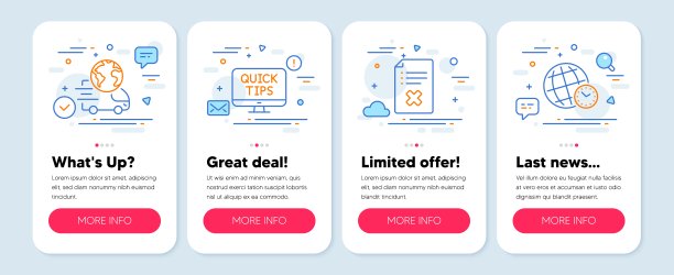 行图标集，如拒绝文件、Web教程、交付服务符号。时区线图标。向量图片下载
