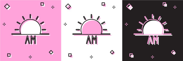 设置日出图标孤立在粉红色和白色黑色图片下载