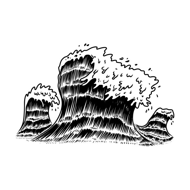 海浪插图版画风格。设计元素海报，卡片，横幅，菜单。矢量图图片下载