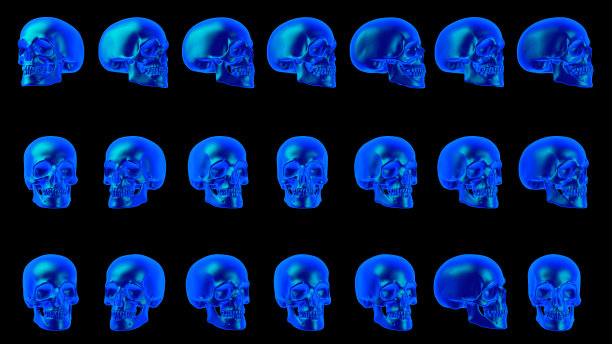 可怕的万圣节背景与发光的头骨。三维演示图片下载