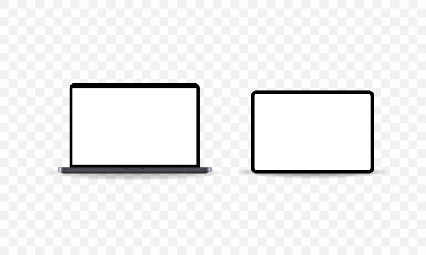 黑色风格的笔记本电脑和平板电脑图标。设备的信号。笔记本电脑屏幕。向量EPS 10。在透明背景上隔离图片下载